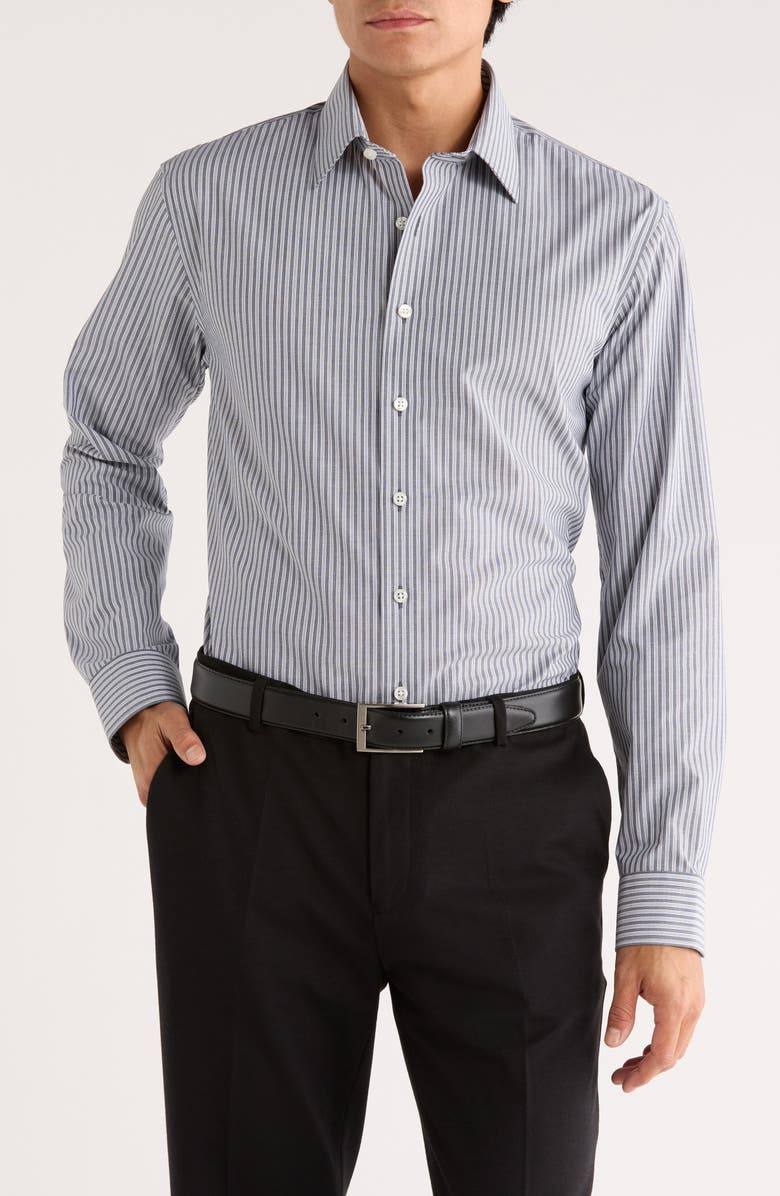 NORDSTROM RACK Angelo Trim Fit Stripe Non-Iron Dress Shirt, Main, color, Blue Angelo Stripe