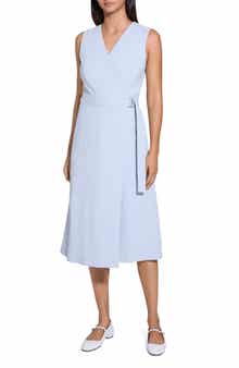 Theory Sleeveless Linen Blend Wrap Dress