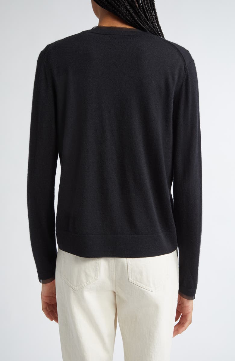 Lafayette 148 New York Chiffon Trim Cashmere Cardigan, Alternate, color, Black