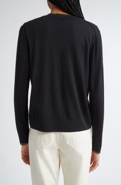 Shop Lafayette 148 New York Chiffon Trim Cashmere Cardigan In Black