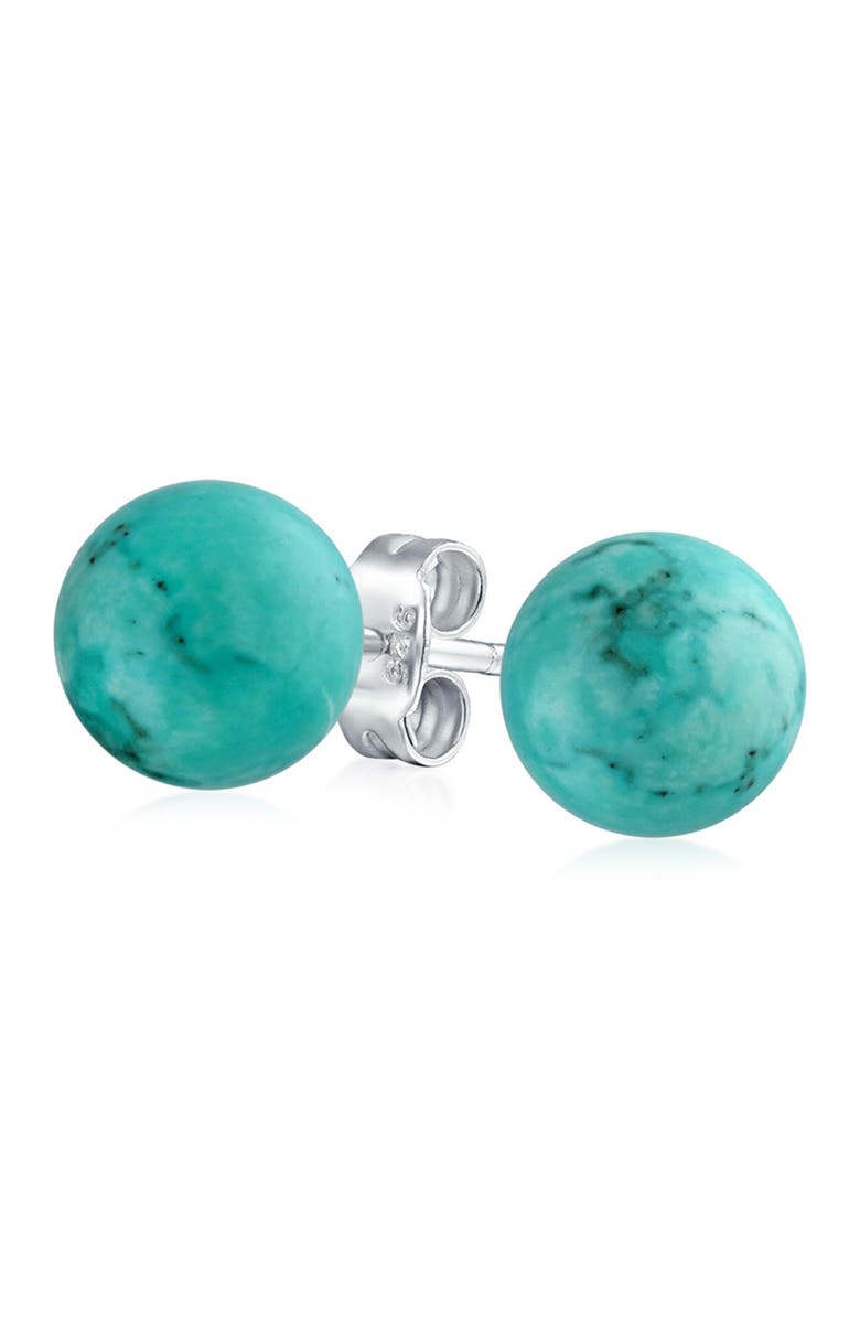 BLING JEWELRY Sterling Silver Dot Turquoise Stud Earrings, Alternate, color, Blue