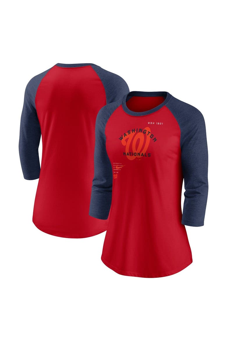 Women's Nike Red/Navy Washington Nationals Next Up Tri-Blend Raglan 3/4-Sleeve T-Shirt, Main, color, Red