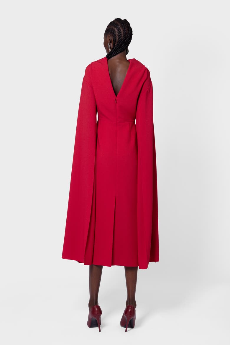 Nour Crepe Caped Midi Dress, Alternate, color, Amaranthus
