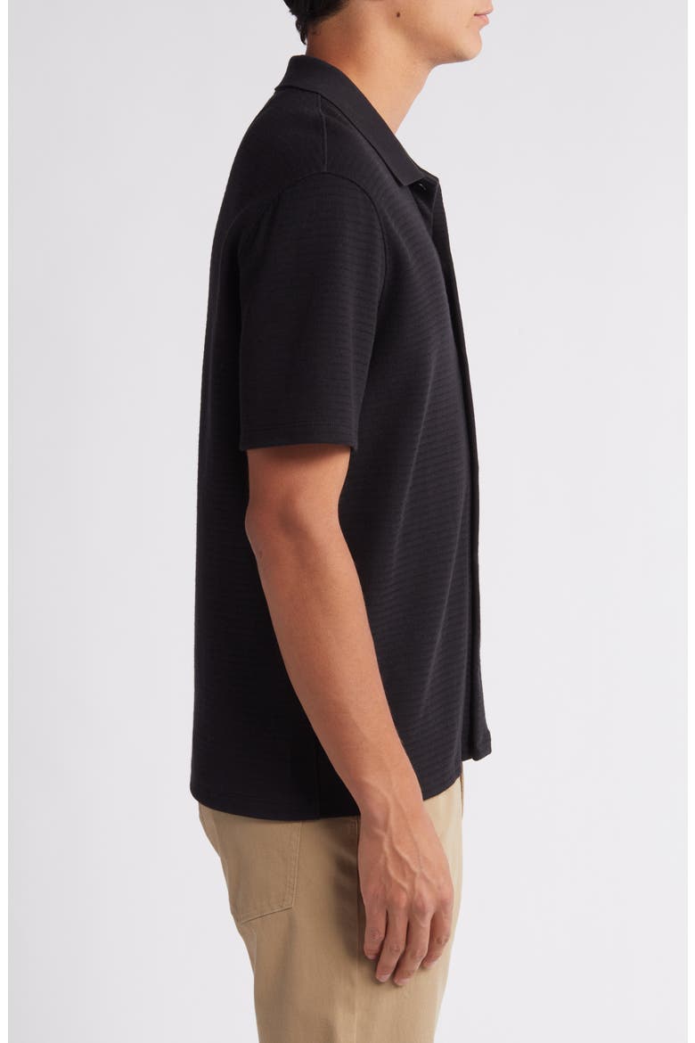 Textured Double Knit Short Sleeve Button-Up Shirt, Alternate, color, BLACK
