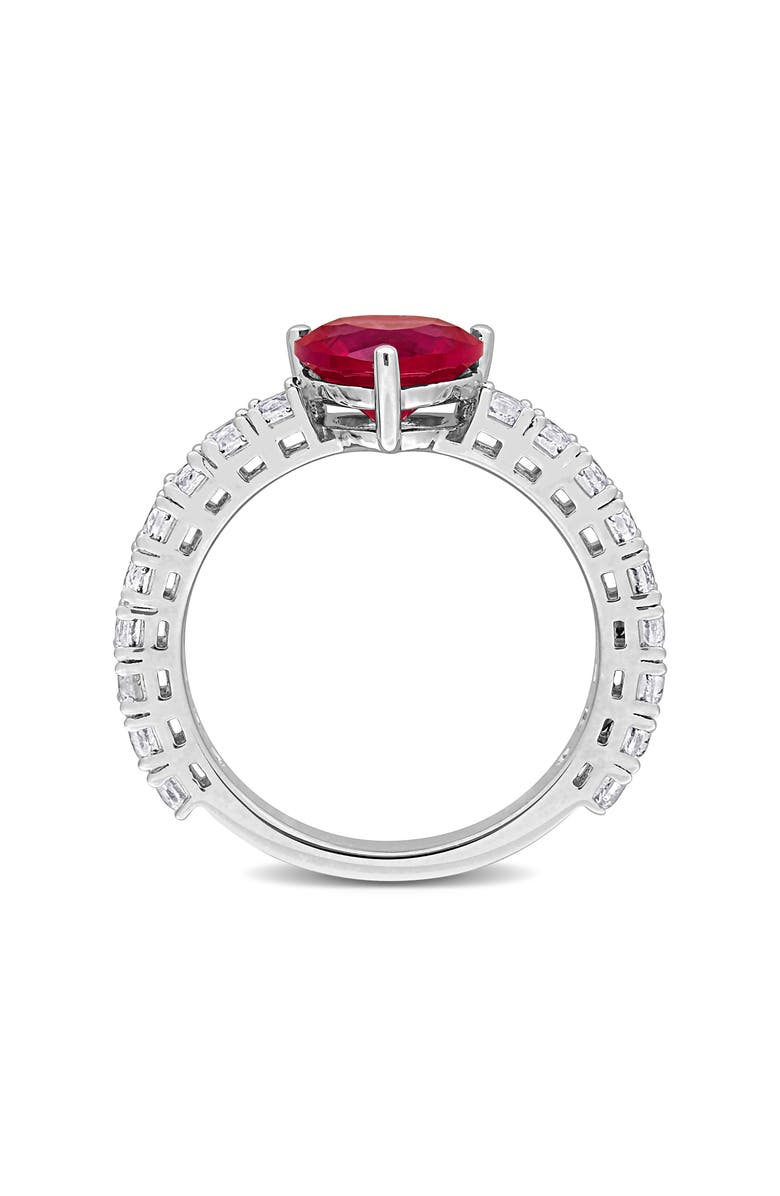 DELMAR Sterling Silver Lab Grown White Sapphire & Ruby Heart Ring, Alternate, color, Red