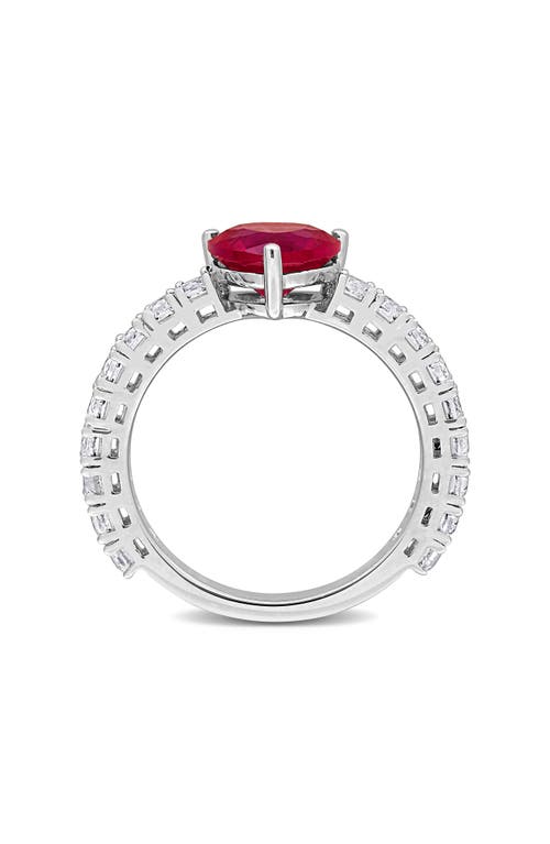 Delmar Sterling Silver Lab Grown White Sapphire & Ruby Heart Ring In Red