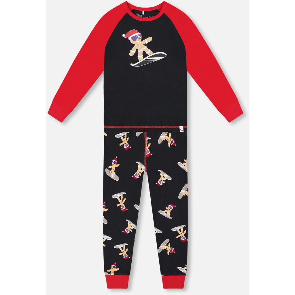 Deux Par Deux Two-piece Organic Cotton Pajama Set Cookie In Black