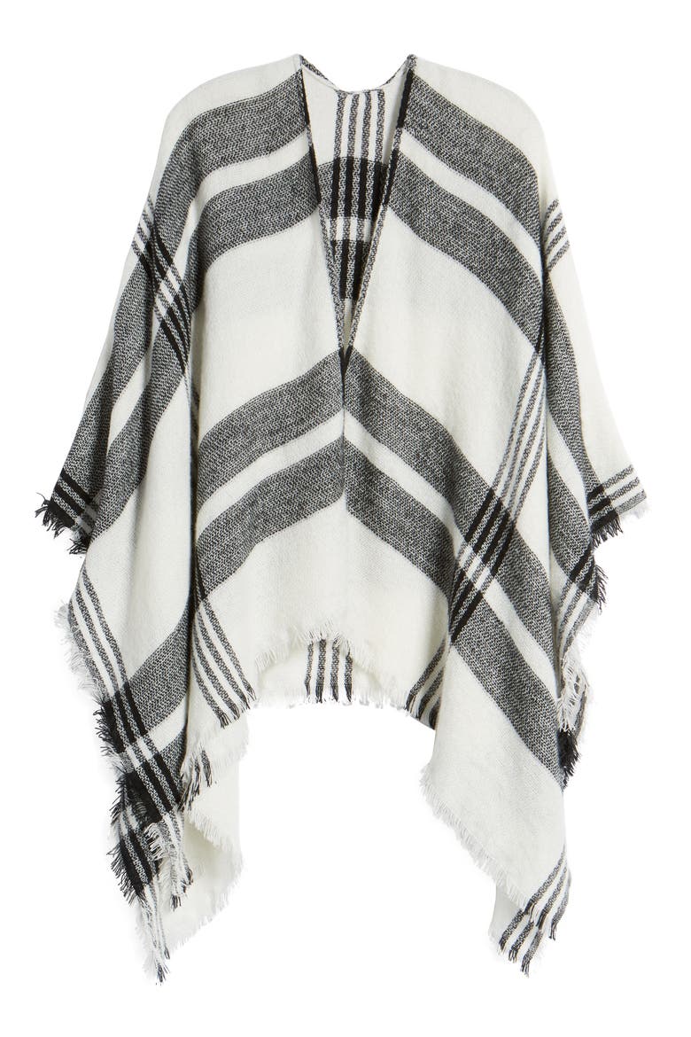 Plaid Poncho, Alternate, color, IVORY/ BLACK