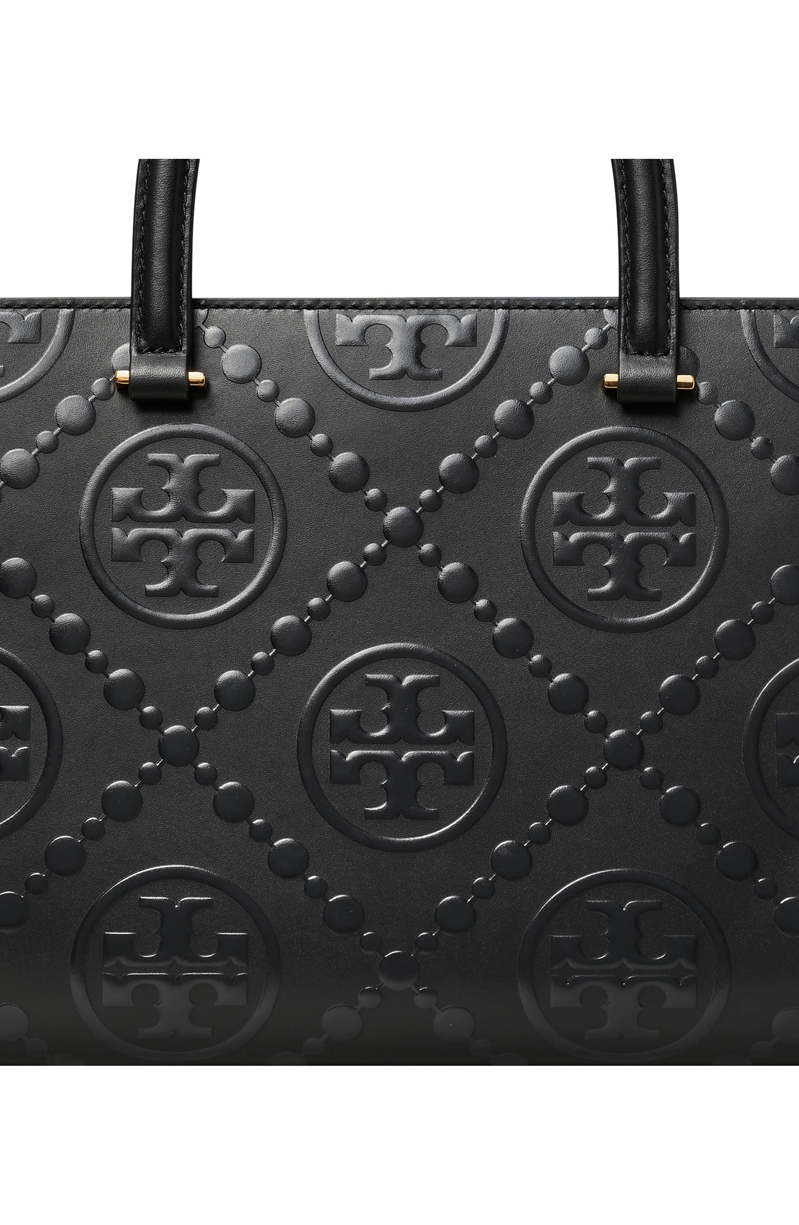 Tory Burch T Monogram Embossed Jacquard Square Tote, Alternate, color, Black