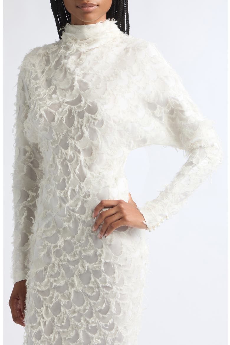 Aberdeen Long Sleeve Silk & Wool Fil Coupé Dress, Alternate, color, IVORY