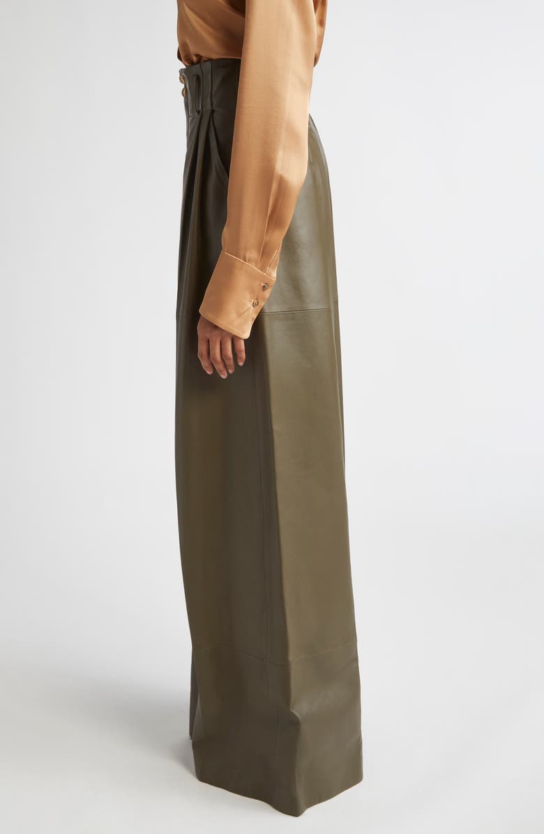 Zimmermann Hypnotic Leather Wide Leg Pants, Alternate, color, Olive
