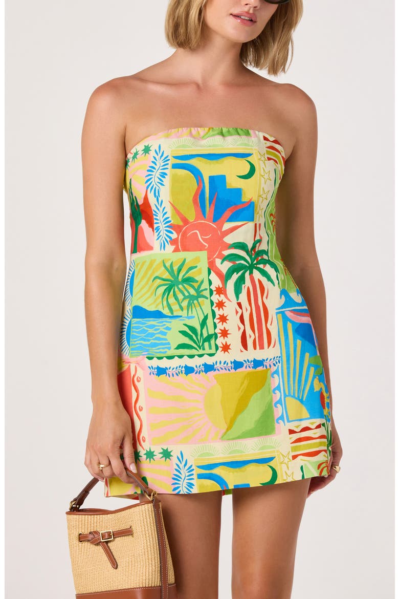 Fatima Strapless Minidress, Alternate, color, SUNSET OASIS