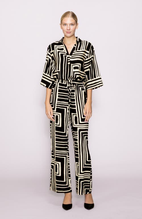 Melloday Print Three-quarter Sleeve Woven Top In Multi