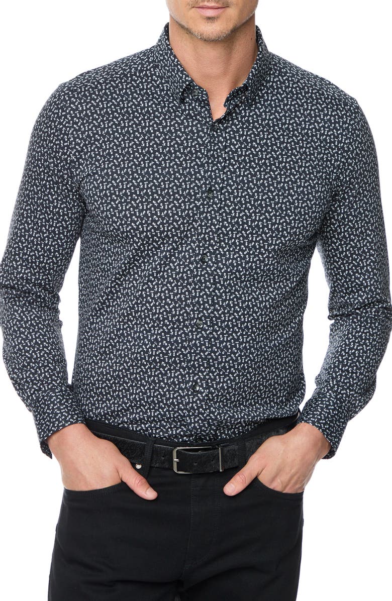 Robert Graham Crossbones Cotton Button-Up Knit Shirt, Main, color, Black