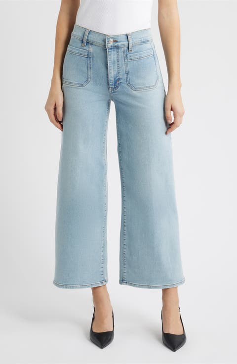 FRAME Le Pixie Slim Palazzo Patch Pocket High Waist Wide Leg Jeans (Rinse)