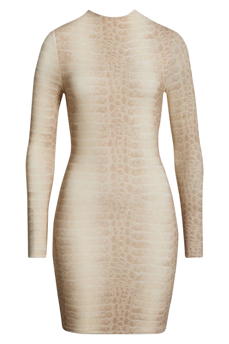 Print Long Sleeve Body-Con Minidress, Alternate, color, BONE CROCODILE