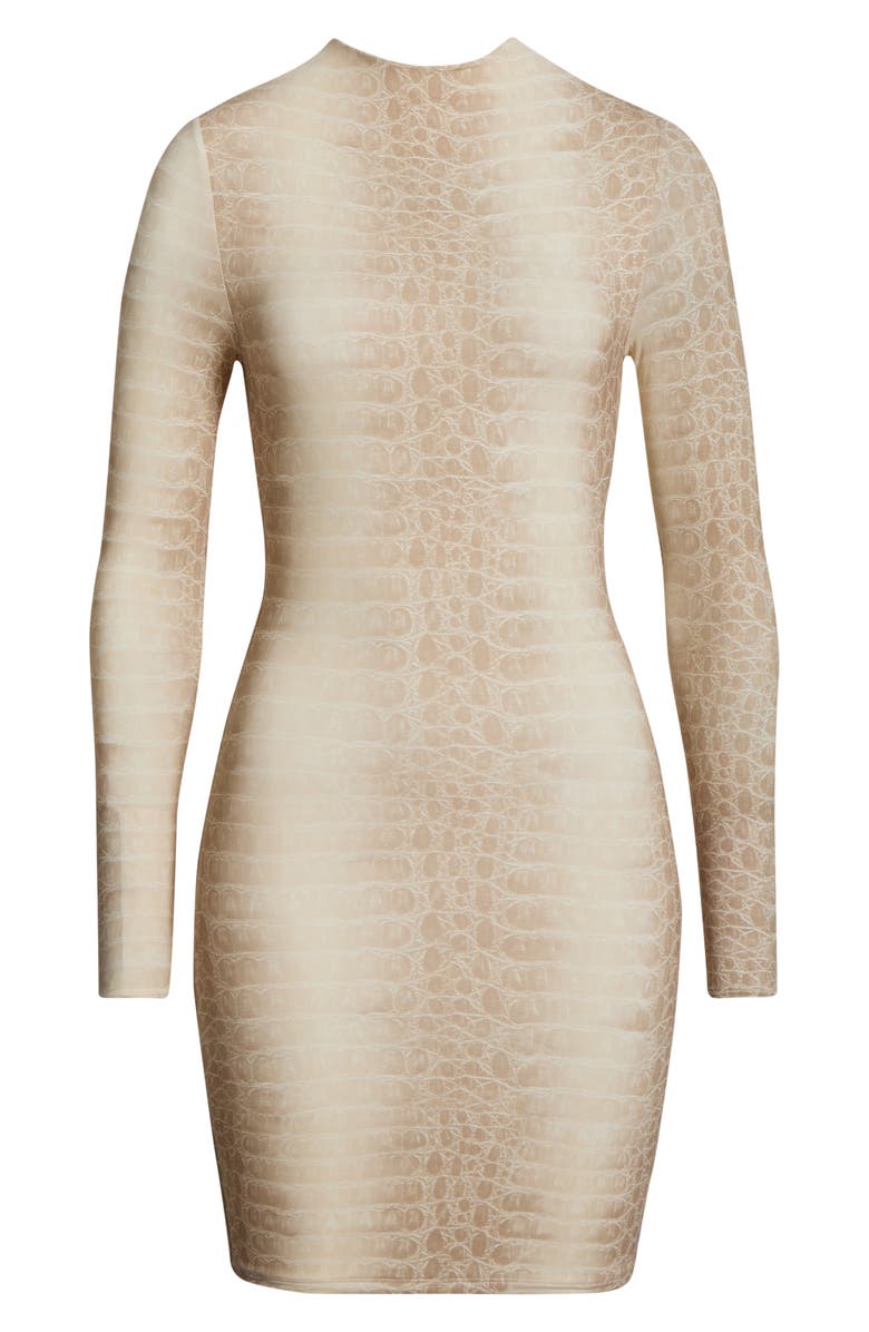 Naked Wardrobe Leopard Print Long Sleeve Body-Con Minidress, Alternate, color, Bone Crocodile