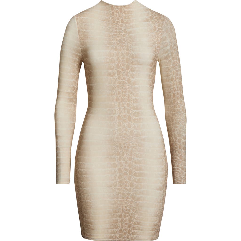 Naked Wardrobe Leopard Print Long Sleeve Body-con Minidress In Neutral