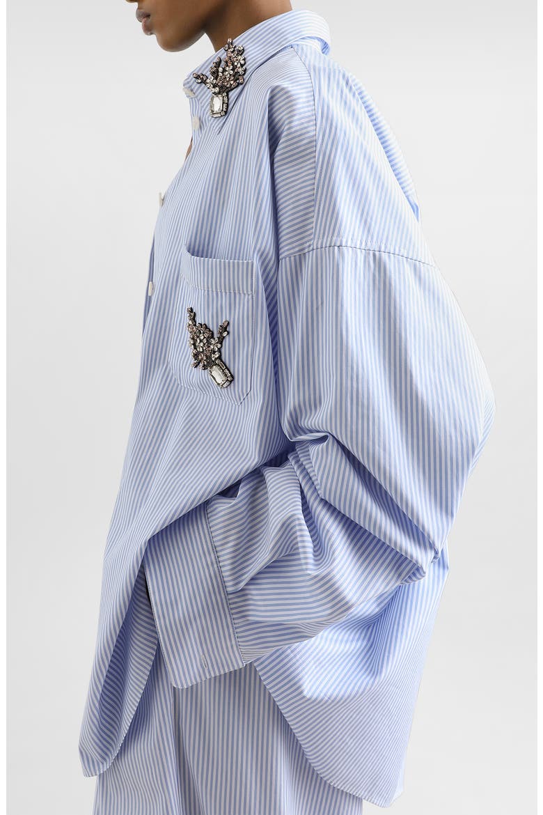 Crystal Appliqué Striped Cotton Poplin Shirt, Alternate, color, S8051 STRIPED - BLUE/ WHITE