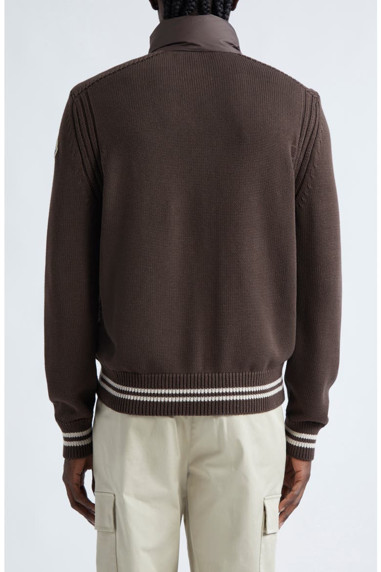 Quilted Down & Cotton Knit Cardigan, Alternate, color, BROWN