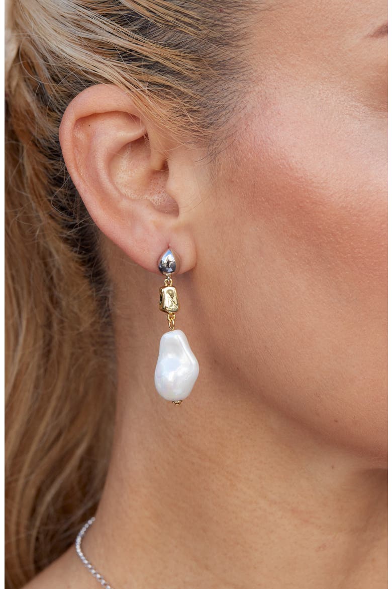 Baroque Faux Pearl Drop Earrings, Alternate, color, YELLOW GOLD