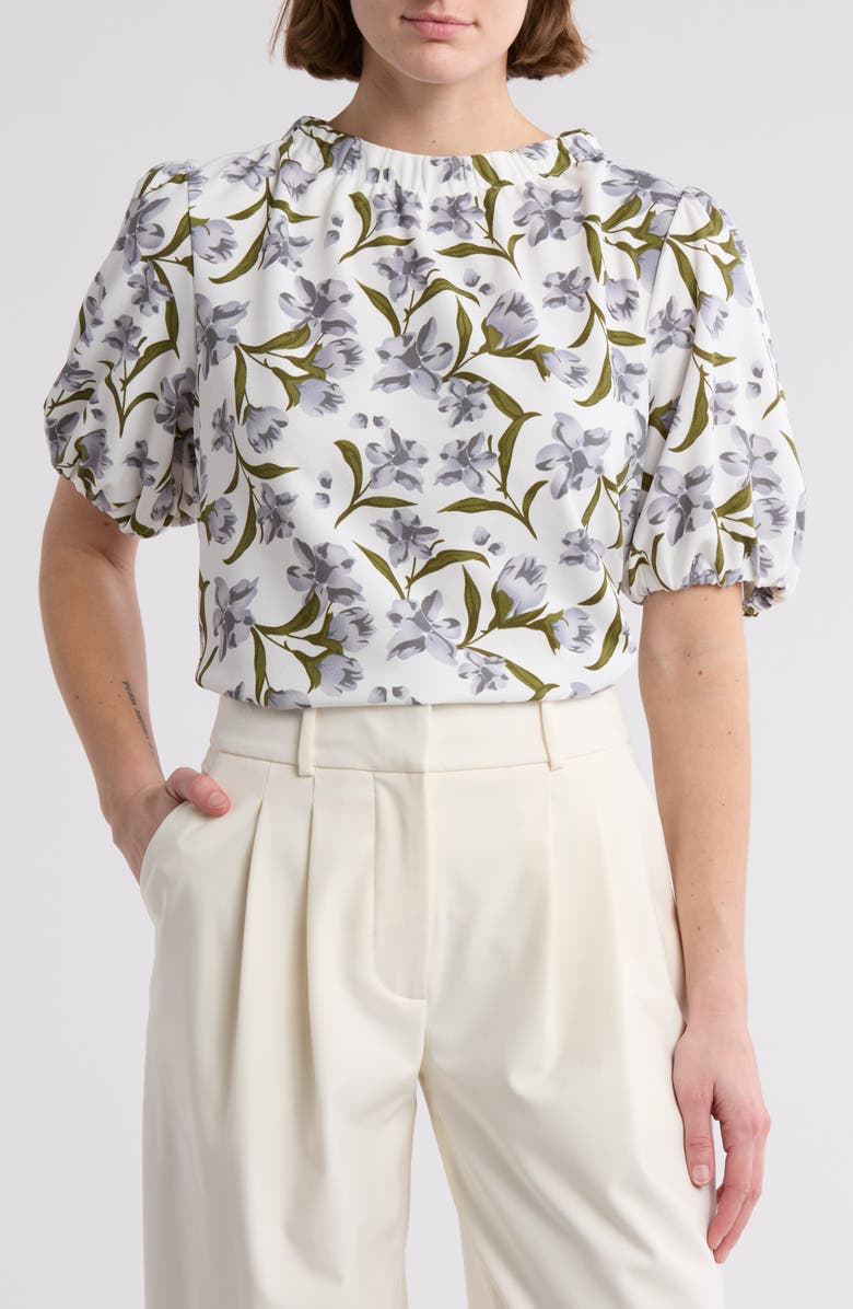 MELLODAY Mock Neck Puff Sleeve Top, Main, color, Ivory/ Cream