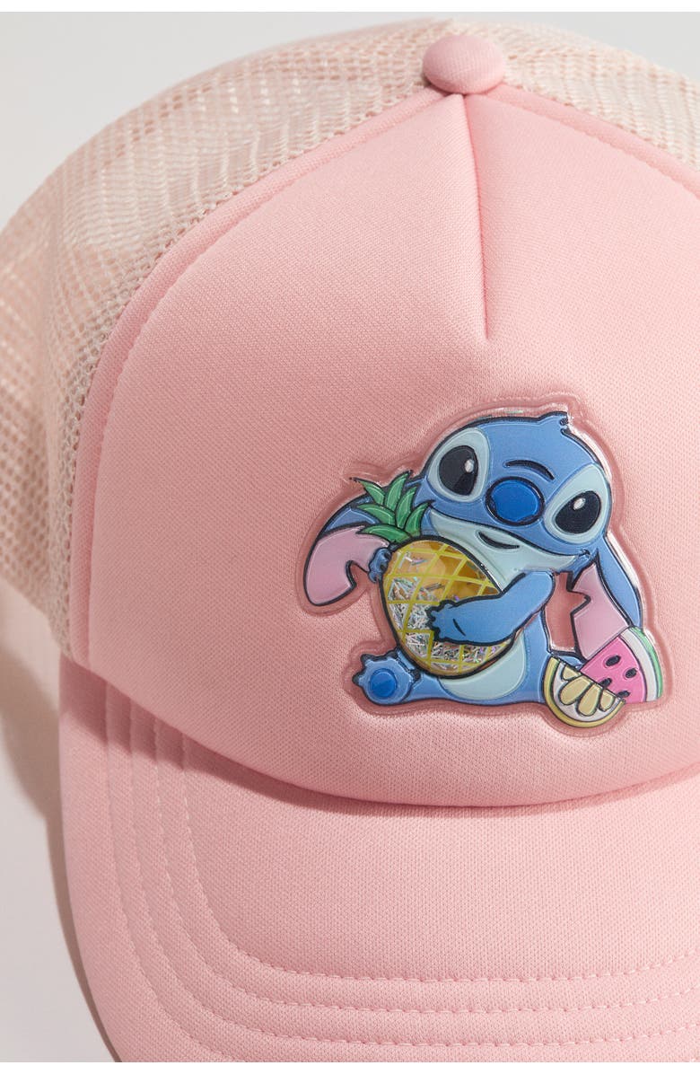 H&M Printed Trucker Cap, Alternate, color, Light Pink/Lilo & Stitch