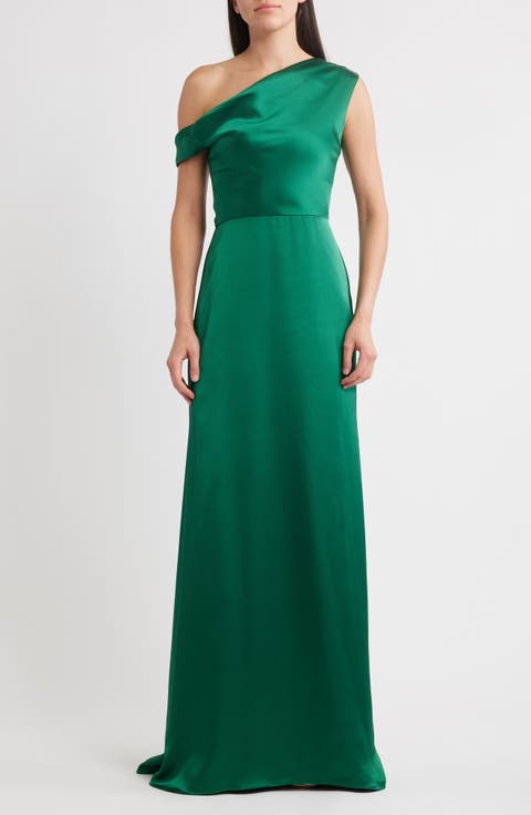 Alden One-Shoulder Satin Gown