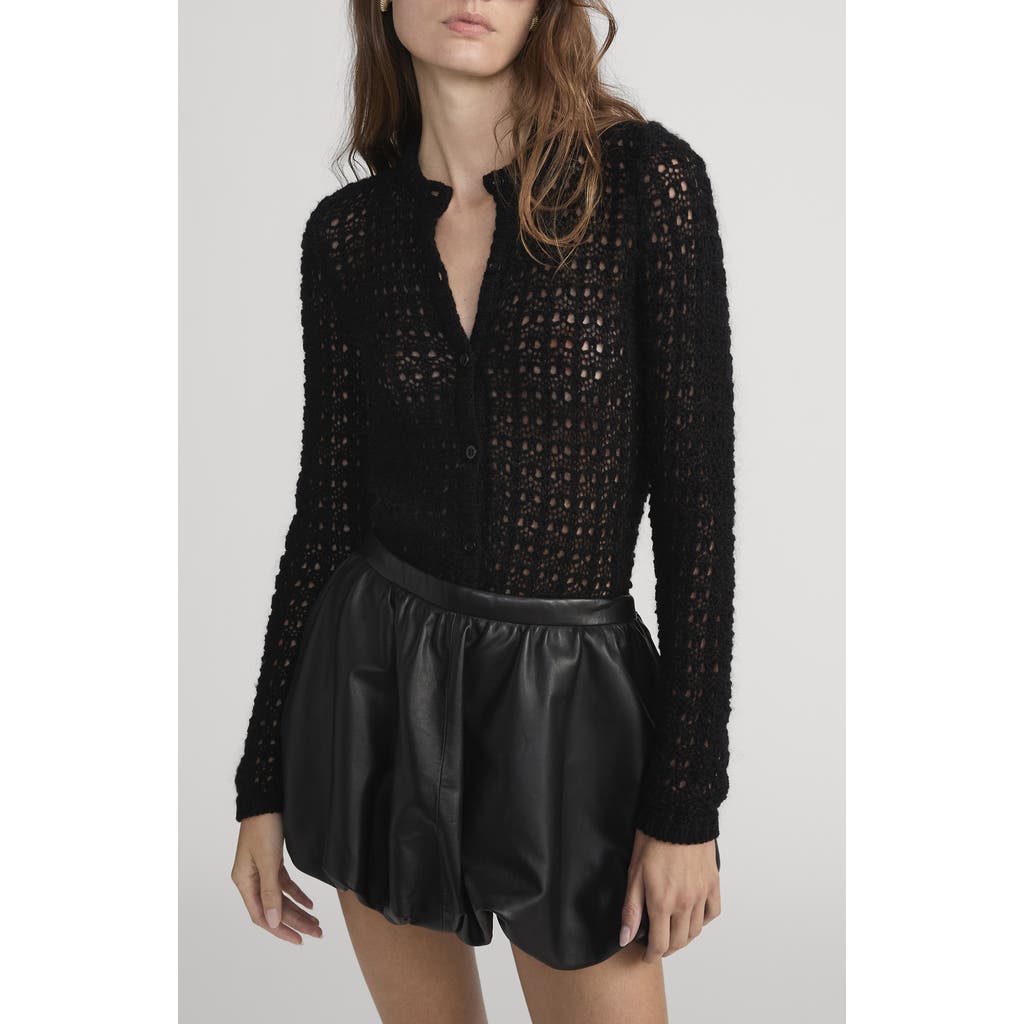 Frame The Open Stitch Wool & Cashmere Cardigan In Black