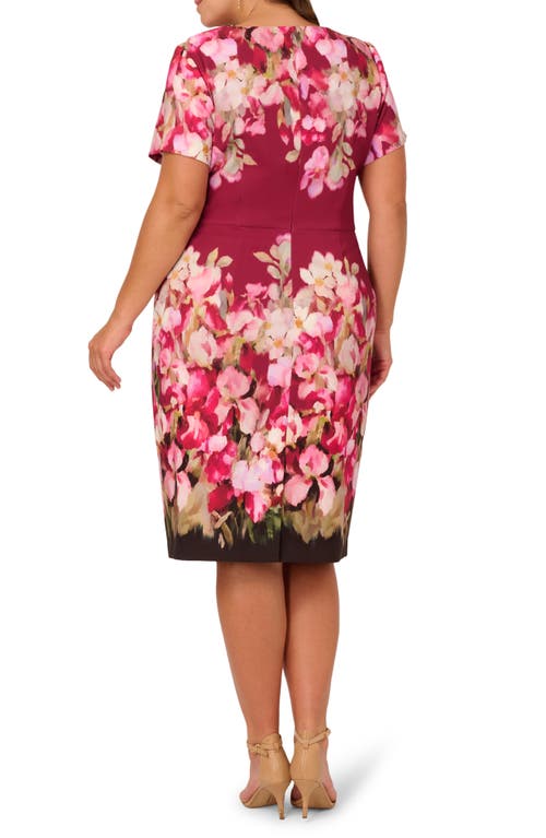 Adrianna Papell Floral Print Tie Front Stretch Twill Sheath Dress In Red
