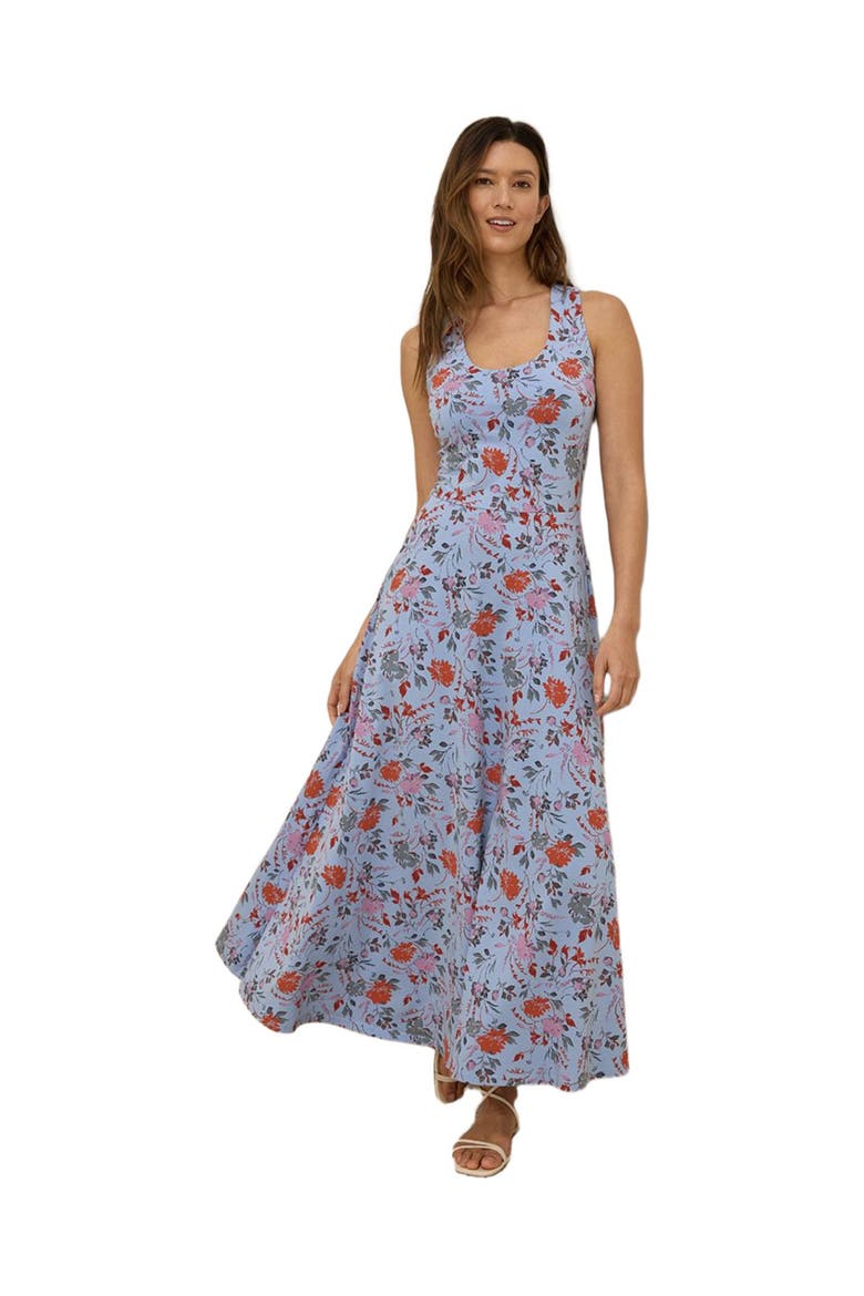 Organic Cotton Fit & Flare Open Back Maxi Dress, Main, color, Nightfall Blooms Blue