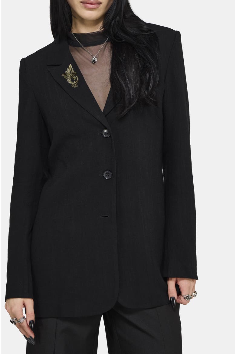Ellis Embroidered Longline Blazer, Main, color, Black
