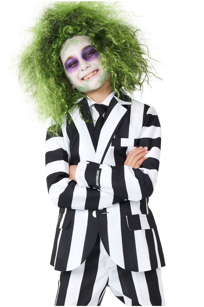 Kids' Beetlejuice Two-Piece Suit & Tie Set, Alternate, color, Black/White striped
