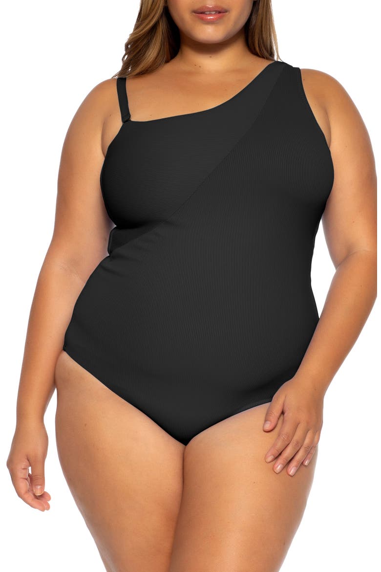 Fine Line One-Piece Swimsuit, Alternate, color, BLACK