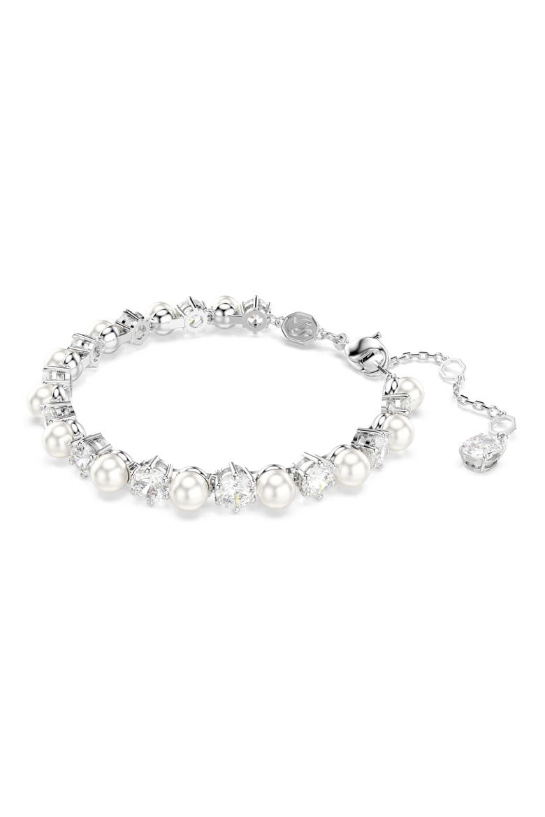 Matrix Crystal & Faux Pearl Tennis Bracelet, Alternate, color, WHITE/ SILVER