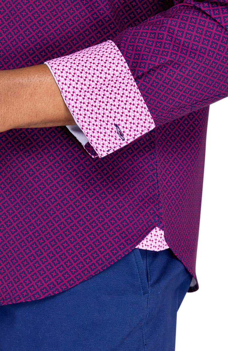 CONSTRUCT Slim Fit Geo Recycled 4-Way Stretch Perfomance Long Sleeve Shirt, Alternate, color, Red/Blue