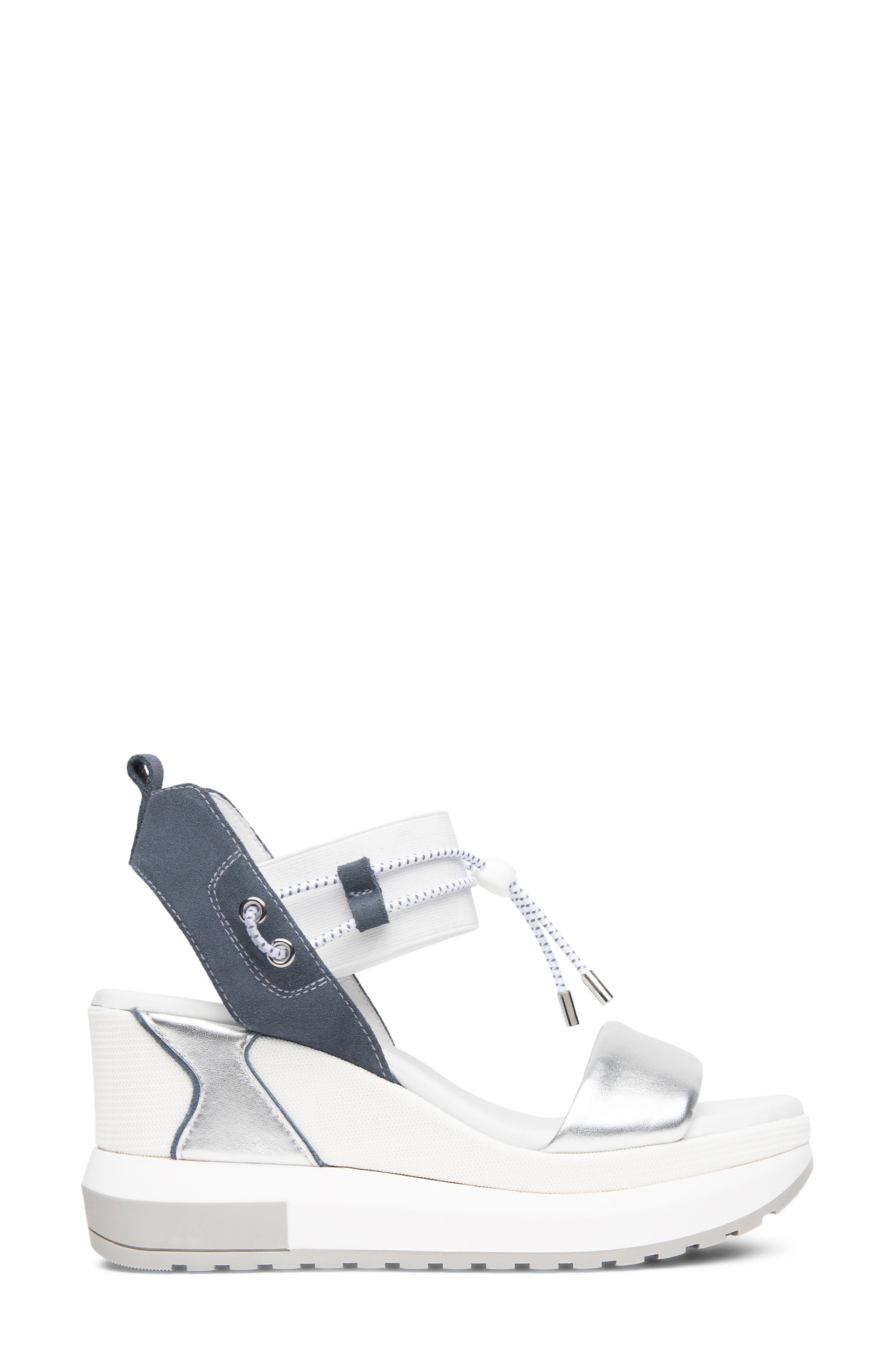 Bungee Platform Wedge Sandal, Alternate, color, SILVER/ DENIM
