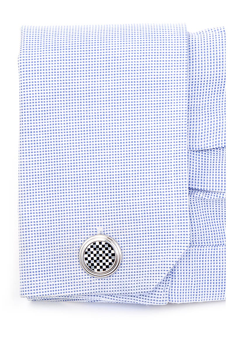 Check Circle Cuff Links, Alternate, color, METALLIC SILVER