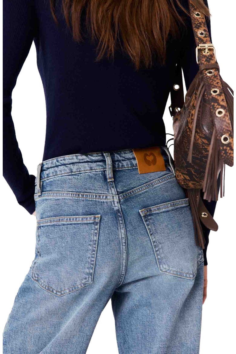 Wide-leg leather buckle jeans, Alternate, color, Blue