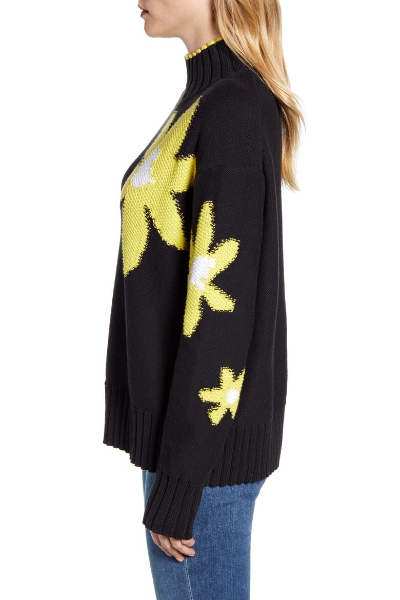 Floral Turtleneck Sweater, Alternate, color, BLACK