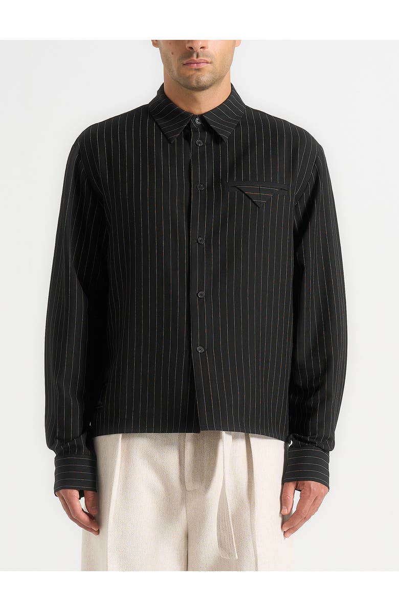 Manière De Voir Arlo Pinstripe Cropped Long Sleeve Shirt, Alternate, color, Black