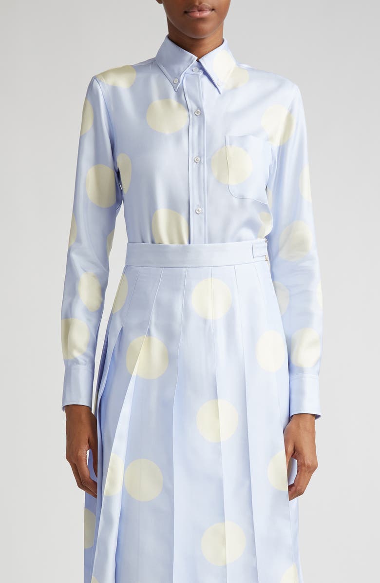 Thom Browne Polka Dot Silk Button-Down Shirt, Main, color, 