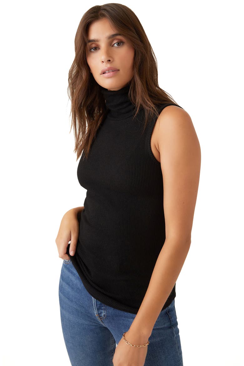 Turtleneck Sleeveless Ribbed Sweater, Alternate, color, BLACK