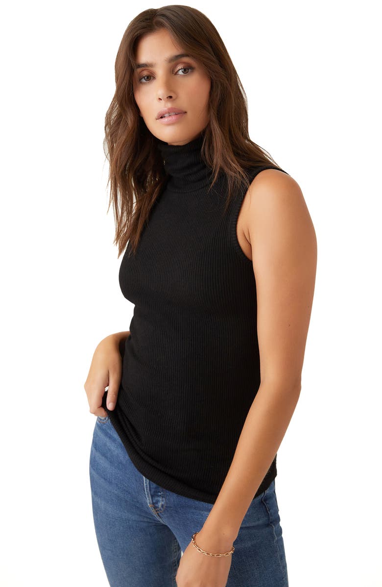 FIFTEEN TWENTY Turtleneck Sleeveless Ribbed Sweater, Alternate, color, Black