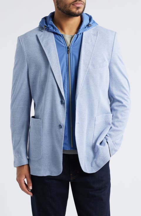 XC Flex® Microcheck Knit Sport Coat with Removable Hooded Bib