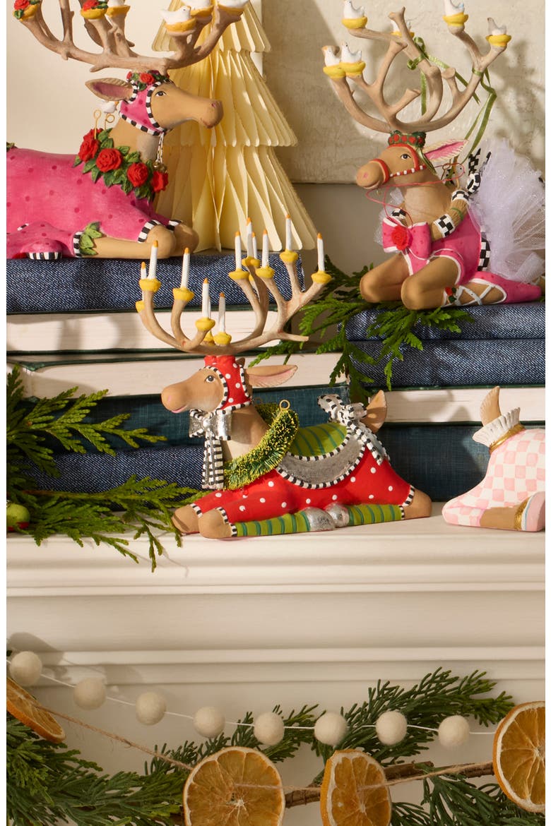 Patience Brewster Dash Away Sitting Reindeer Ornament, Alternate, color, RED