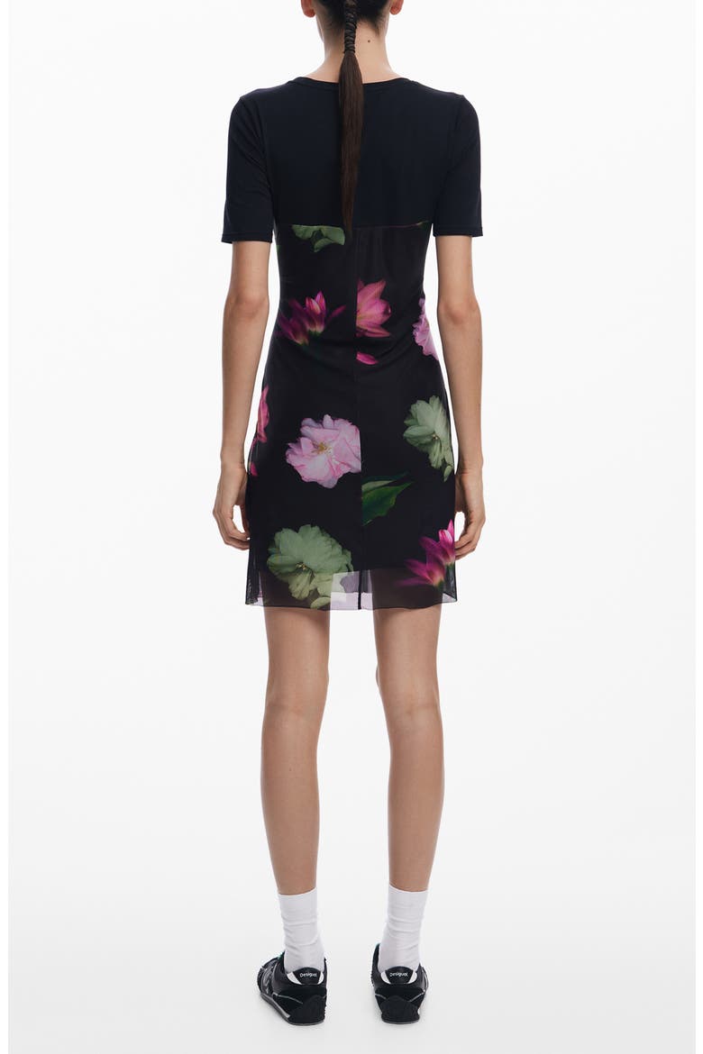 Floral Print Knit Minidress, Alternate, color, BLACK