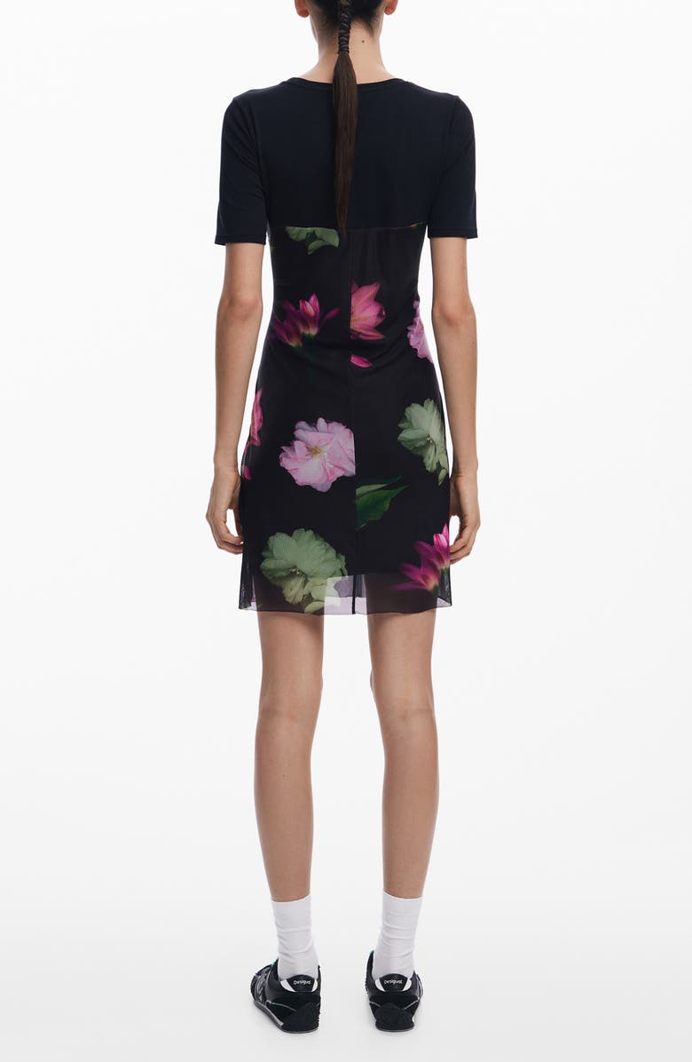 Desigual Floral Print Knit Minidress, Alternate, color, Black
