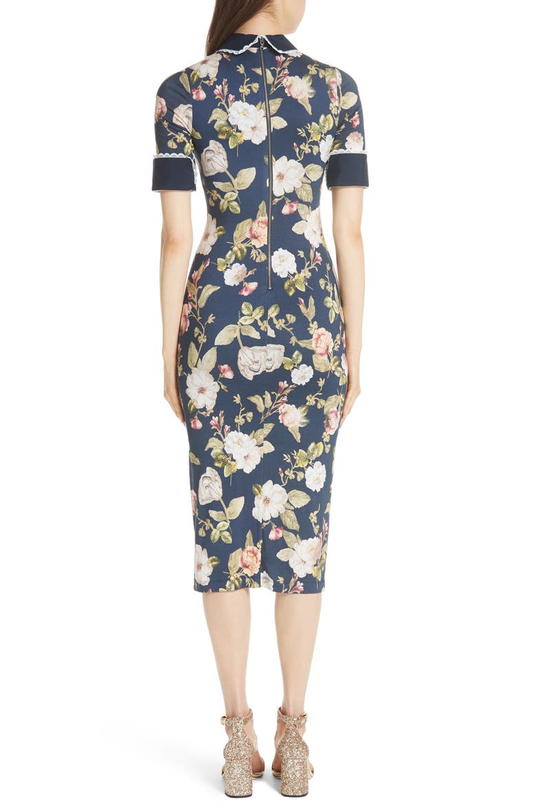 Delora Fittted Floral Dress, Alternate, color, HAZY FLORAL/ SAPPHIRE
