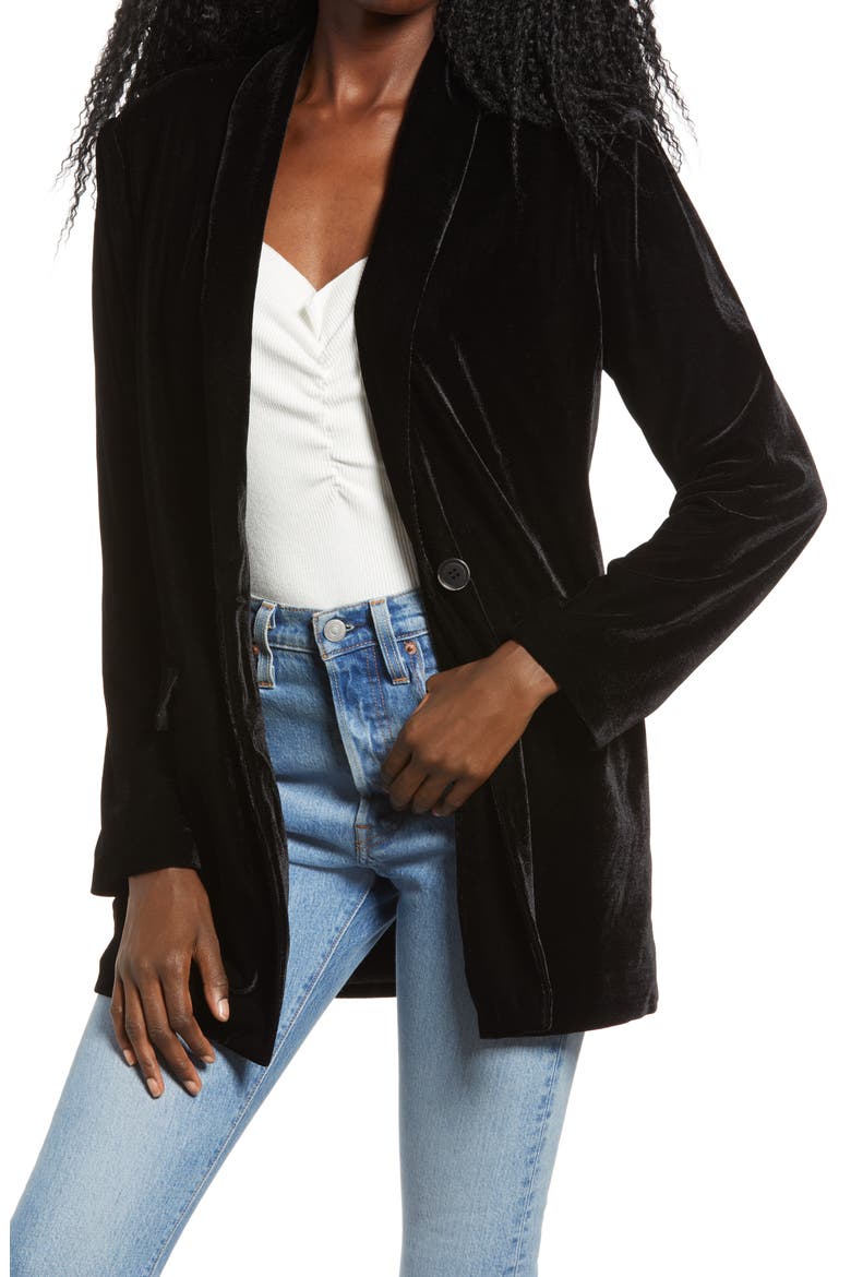 Velvet Blazer, Main, color, BLACK